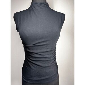 Quince Black Organic Cotton Ruched Mock Neck Sleeveless Top XS NEW